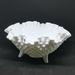 Fenton White Ruffled Hobnail Bowl